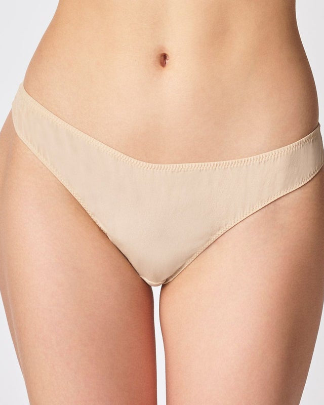 L'ANGÉLIQUE: Tanga Silk Thong - Beige