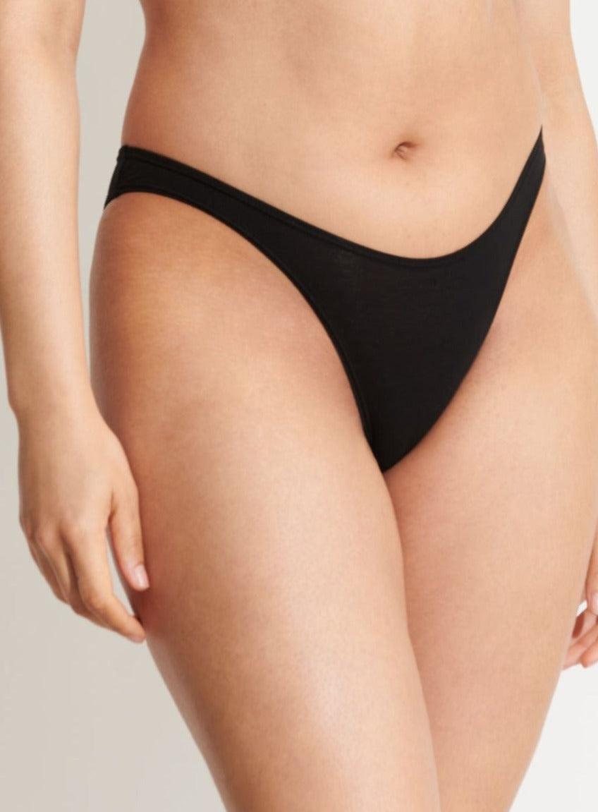 Skin: Graysen Organic Cotton High Cut Thong - Black