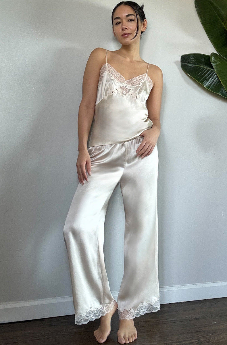 Only Hearts: Silk Charmeuse Pant - Vintage Ivory