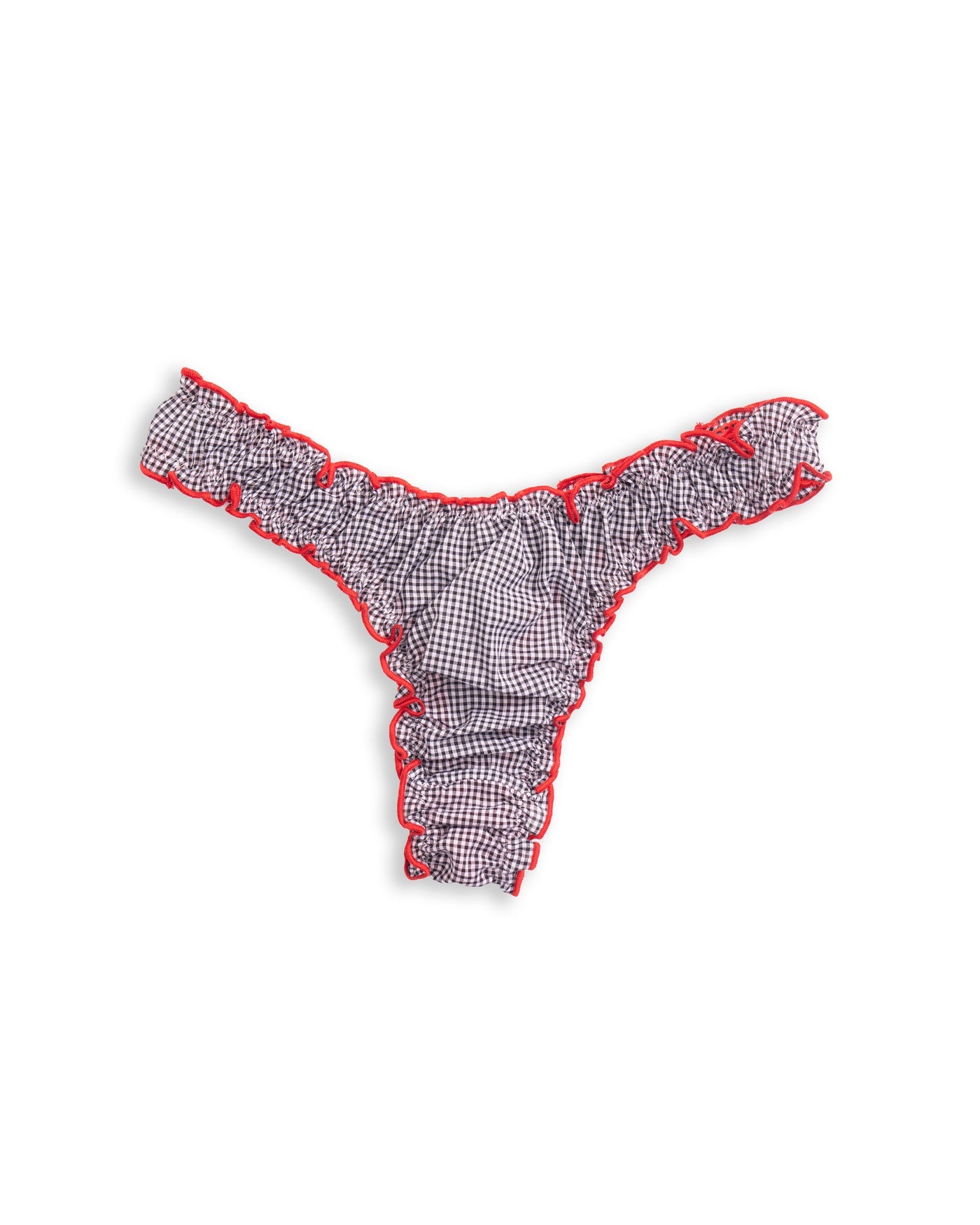 Le Boudoir: La Marcia Ruffle Thong - Black Gingham