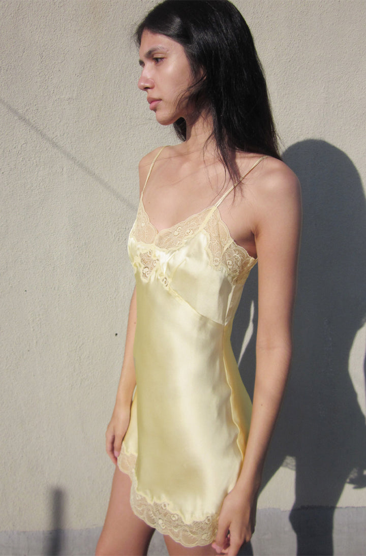 Only Hearts: Silk Charmeuse Mini Slip - Buttercup