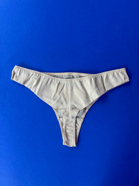 L'ANGÉLIQUE: Tanga Silk Thong - Beige