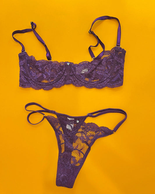 Clo: Fortuna Lace Adjustable String Thong - Plum Purple