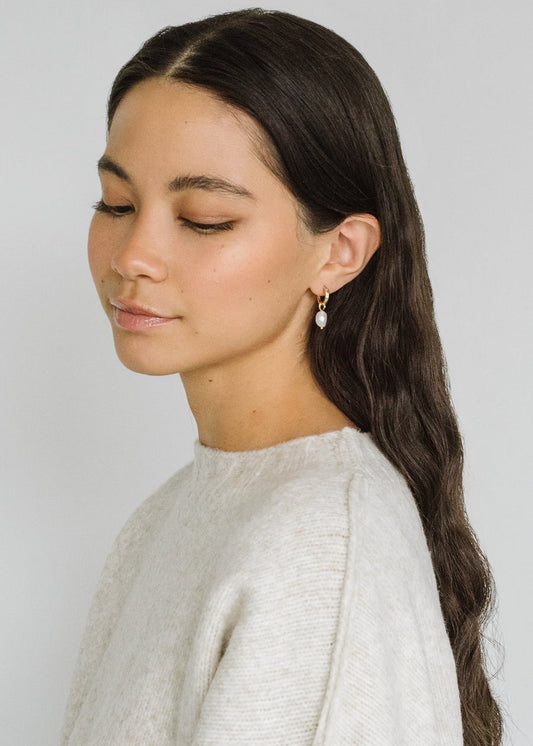Kara Yoo: Anna Hoop Earrings + Pearl Drop Charms - 14K Gold Filled