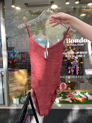 Hunza G: Toni Scoop Neck One Piece - Metallic Rosewood