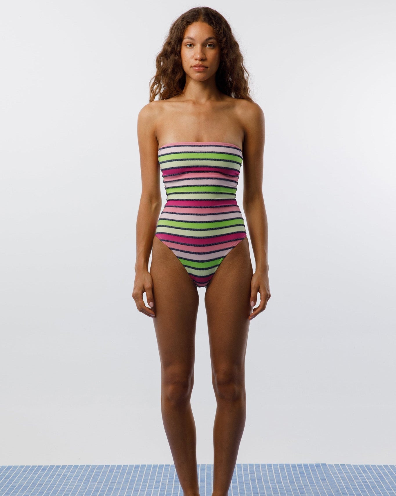 Caro Luna: Brenda Jacquard One Piece - Green Stripe