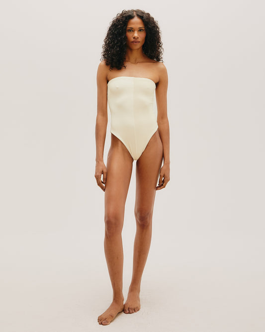 Haight: Nico Ribbed Strapless One Piece - White Clay