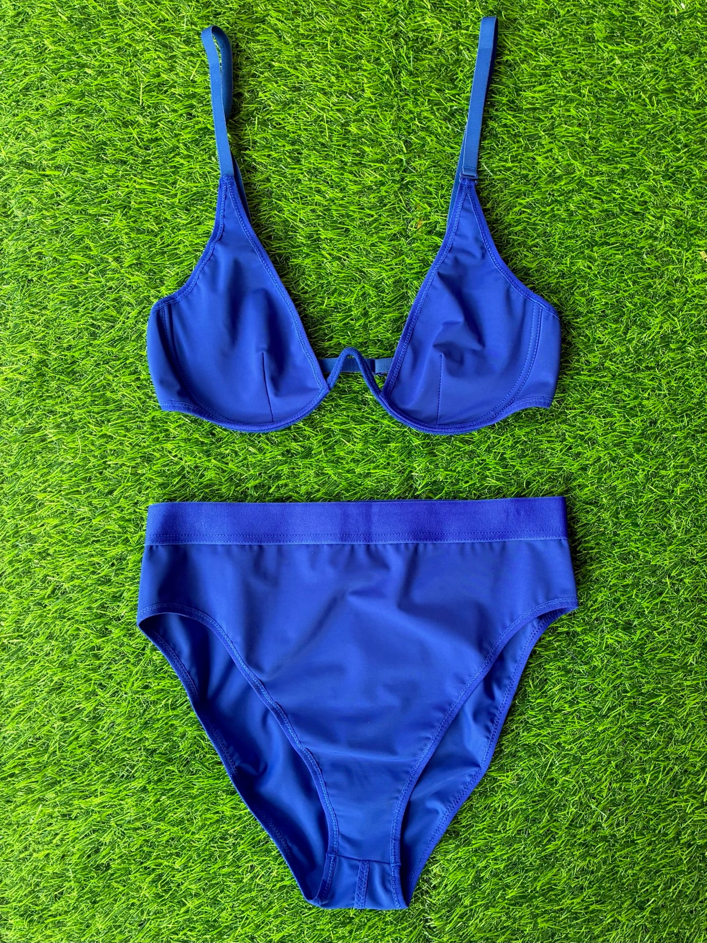 La Fille d'O: Cherry High-Waisted Bikini Bottom - Bic Blue