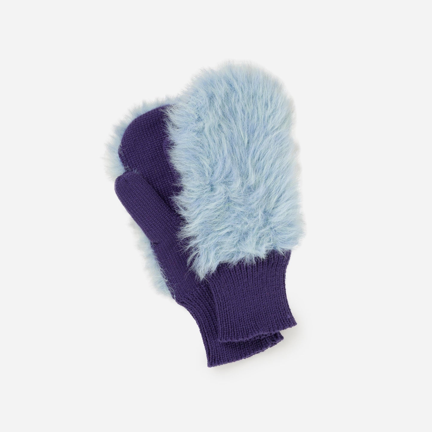 Verloop: Faux Fur Knit Mittens - Periwinkle/Navy