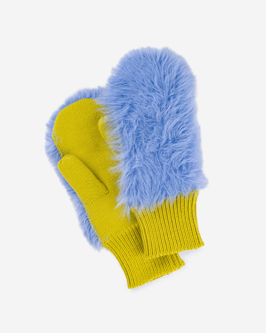 Verloop: Faux Fur Knit Mittens - Periwinkle/Golden