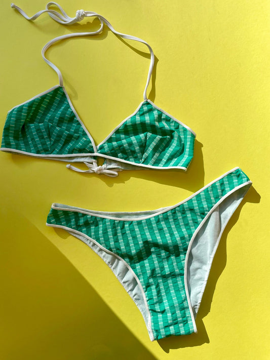 Caro Luna: Ella Bikini Top - Green/White Stripe