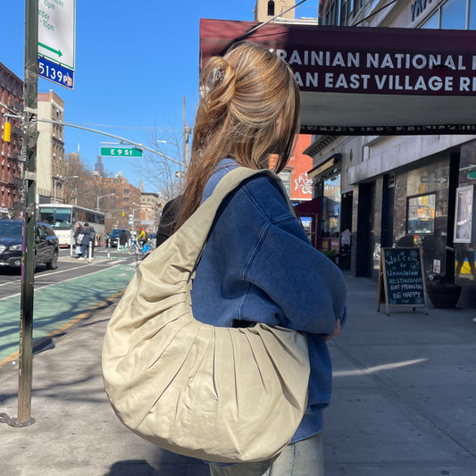 Belle Anna: Miu Leather Bag - Cream