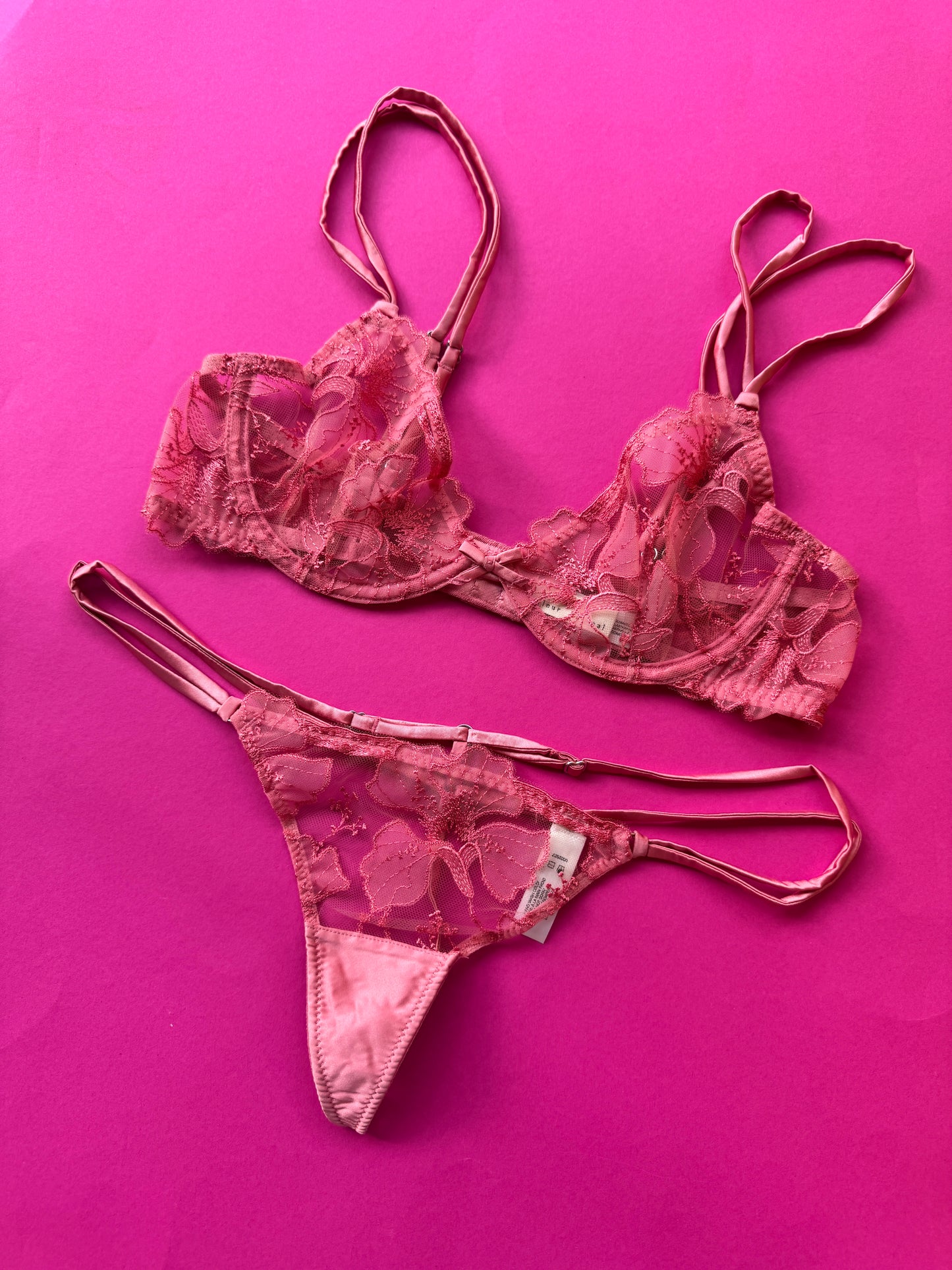 Fleur du Mal: Harper Embroidery G-String - Pink Cadillac