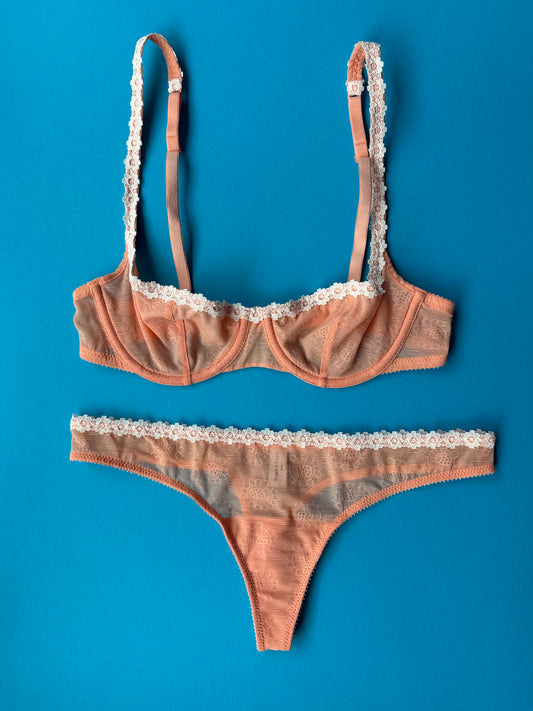 Yasmine Eslami: Tamara Flower Mesh Lace Thong - Orange Blossom