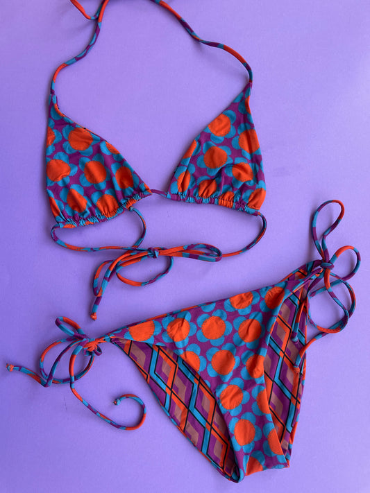 Siyu: Arles Reversible Triangle Bikini Top - Orange Multi