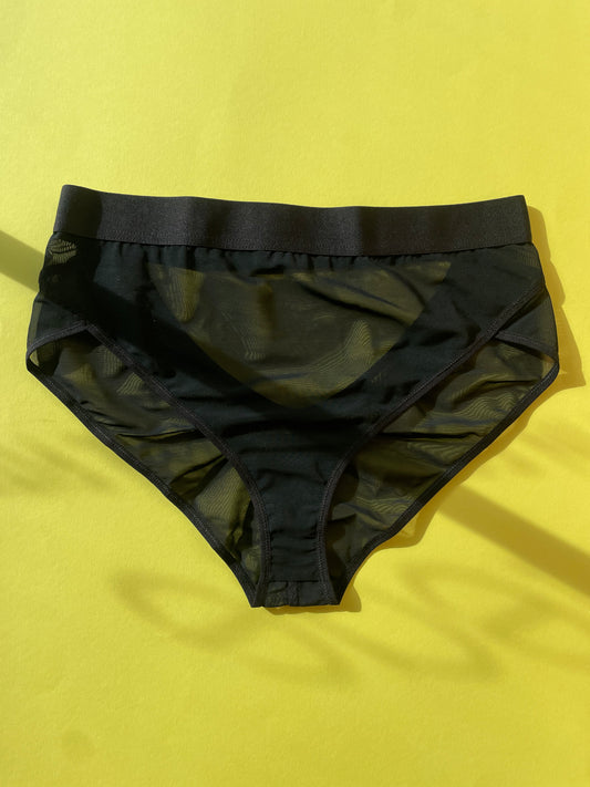 La Fille d'O: I Want High-Waisted Mesh Brief - Black