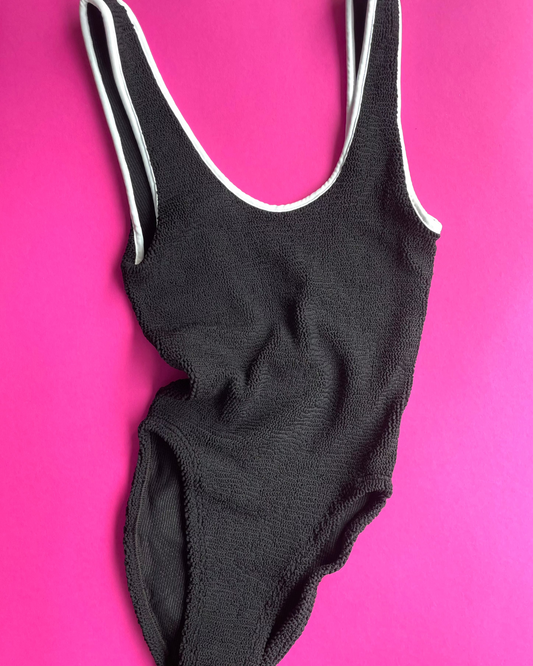 Hunza G: Faye Sporty Plunge One Piece - Black/White