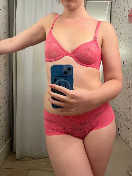 Fleur du Mal: Le Stretch Lace Demi Bra - Floral Pink