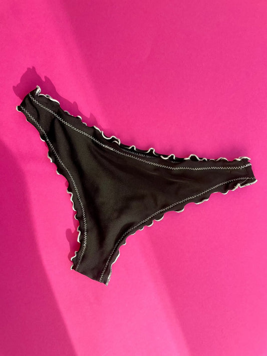 Sherris: Ruffle Thong Bikini Bottom - Black