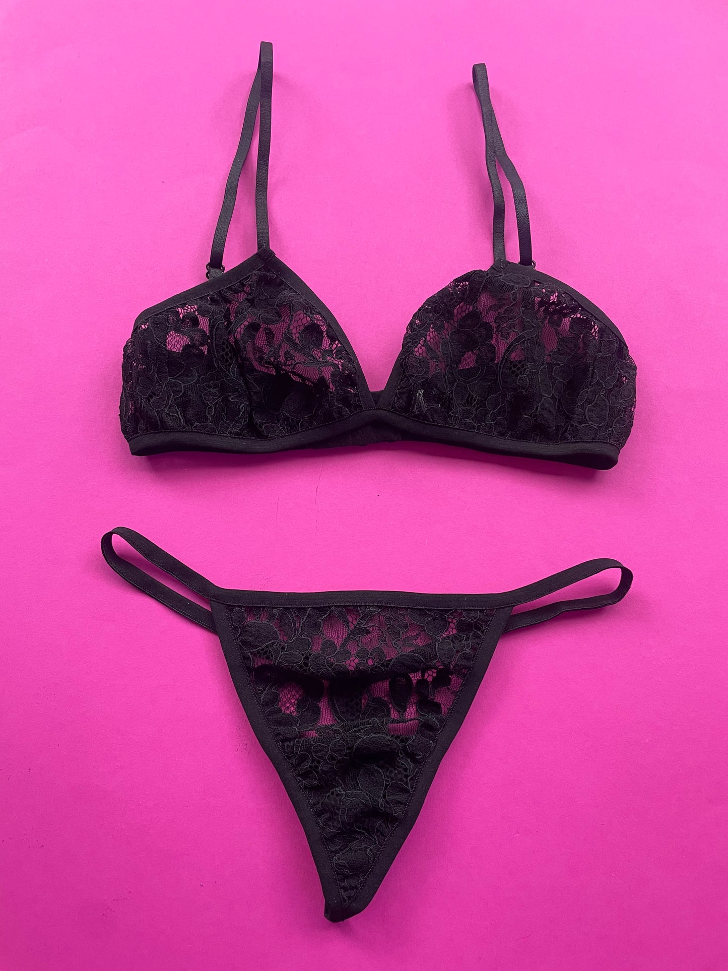 Miss Crofton: Micro T-Bar Lace Thong - Black