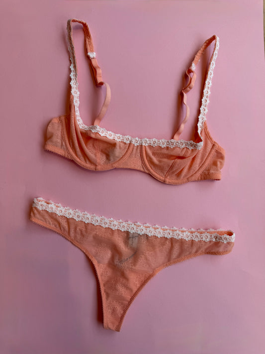 Yasmine Eslami: Tamara Flower Mesh Lace Balcony Bra - Orange Blossom