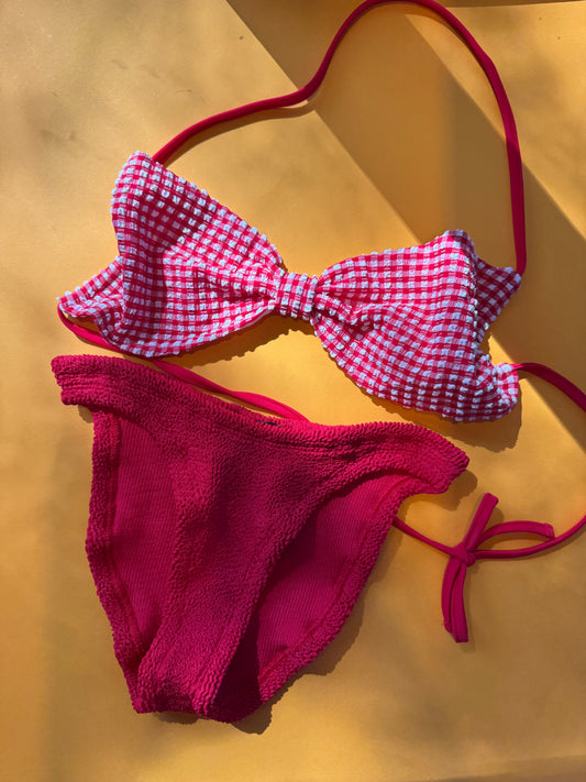 Hunza G: Kacey Halter Bandeau Bikini Set - Red Gingham