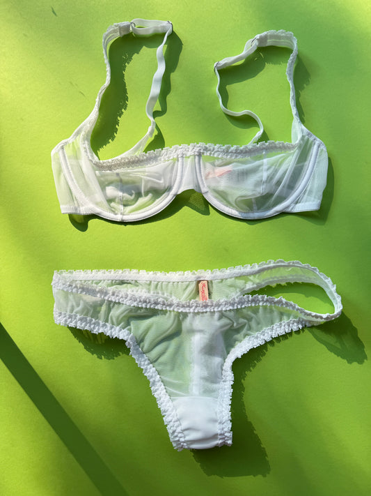 Fruity Booty: Moss Balconette Mesh Bra - White