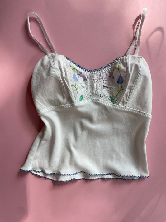 Pretties: Tea Towel Double Hearts Bralette Camisole - White/Blue