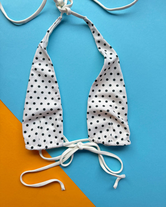 Belle Anna: Maris Halter Plunge Top - White Polka