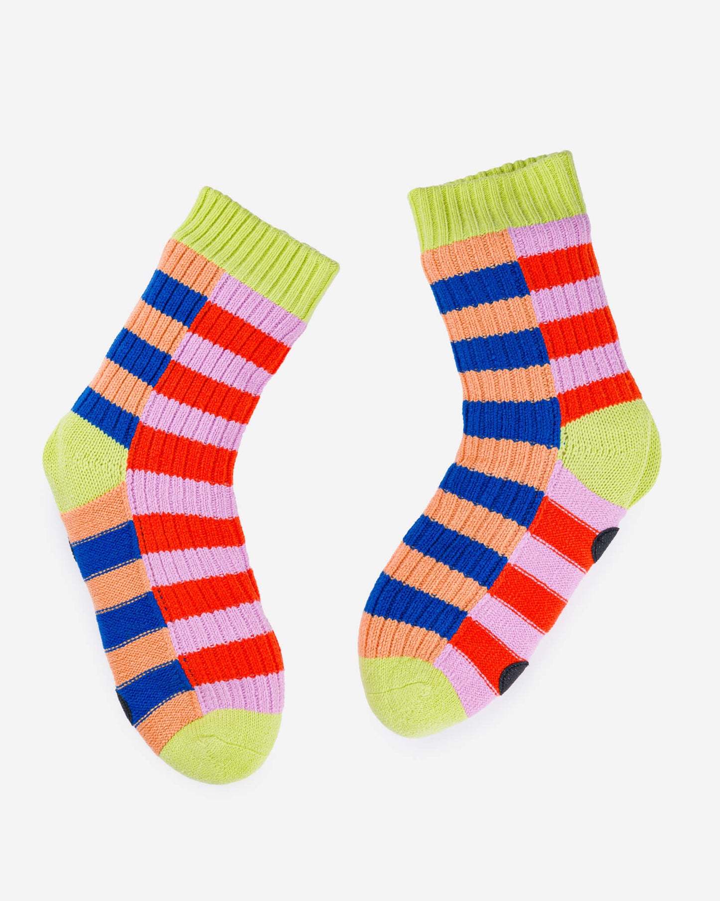 Verloop: Super Stripe Knit House Socks - Peach Cobalt