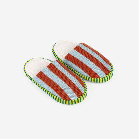Verloop: Super Stripe Slide Slippers - Stone Blue Rust