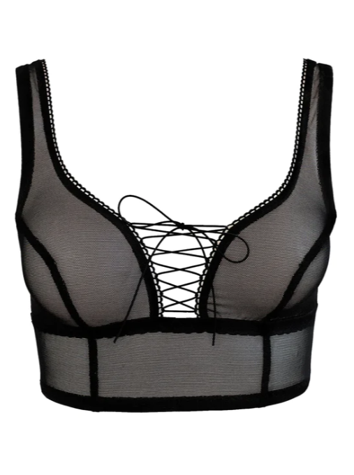 Kayleigh Peddie: Robbi Crop Lace Up Bra - Black