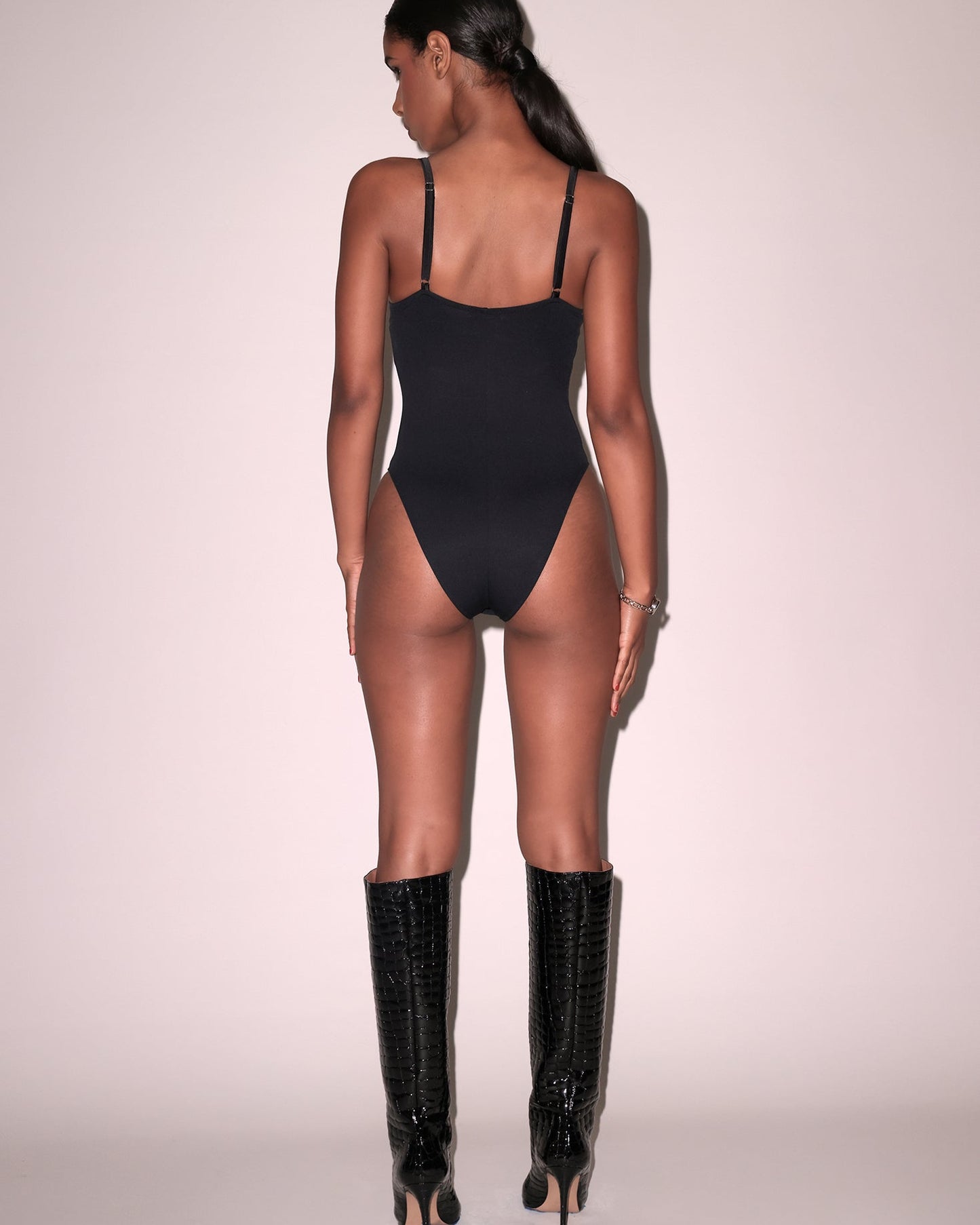 Fleur du Mal: Le Stretch Micro Seduce U Plunge Bodysuit - Black