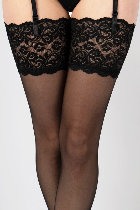 Aristoc: Sensual Stockings with Lace Top for Garter Belts - Black