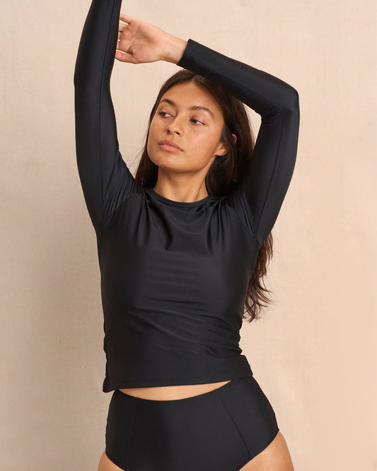 Hakea: Kasbah Long Sleeve Swim Top - Black
