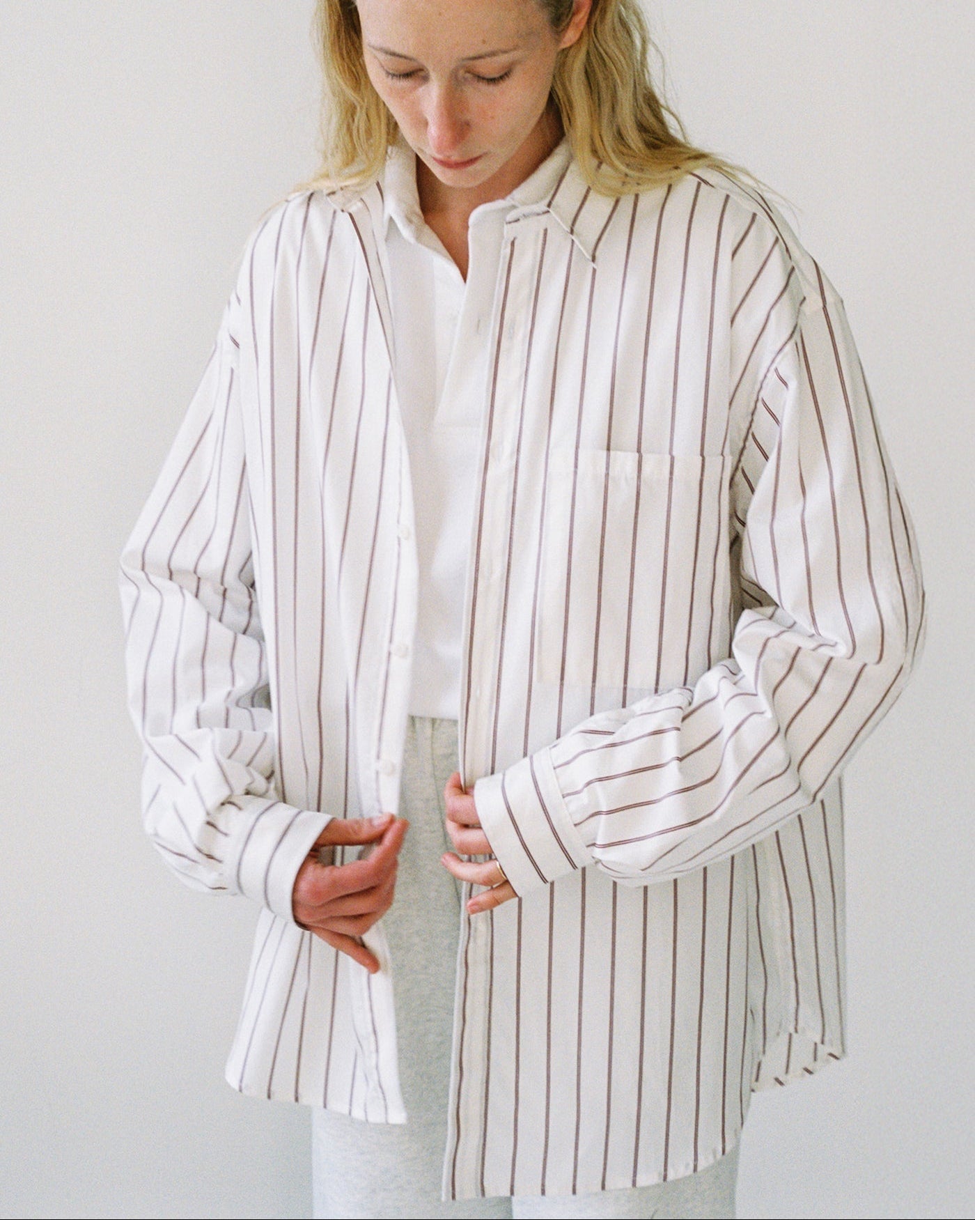 Gil Rodriguez: Big Button Up Top - Burgundy Stripe