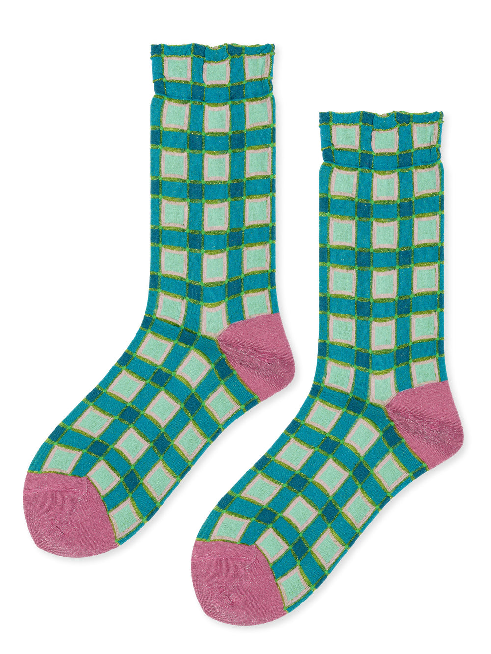 Hansel From Basel: Esther Plaid Crew Sock - Turquoise