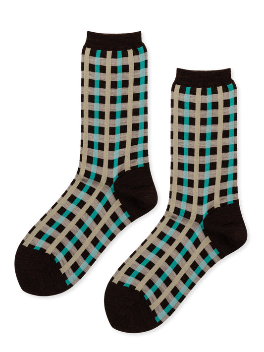 Hansel From Basel: Kilian Plaid Crew Sock - Brown