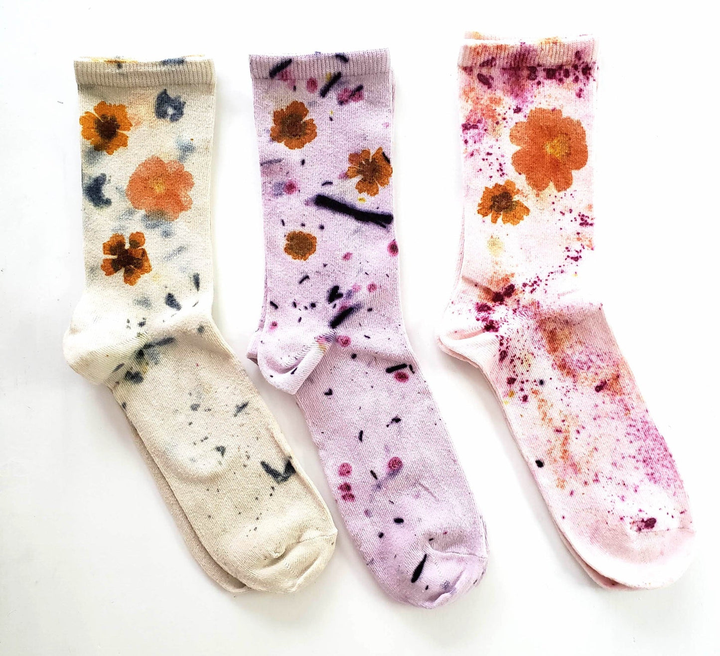 a_db botanical color: Flower Power Cotton Crew Socks - Purple Floral