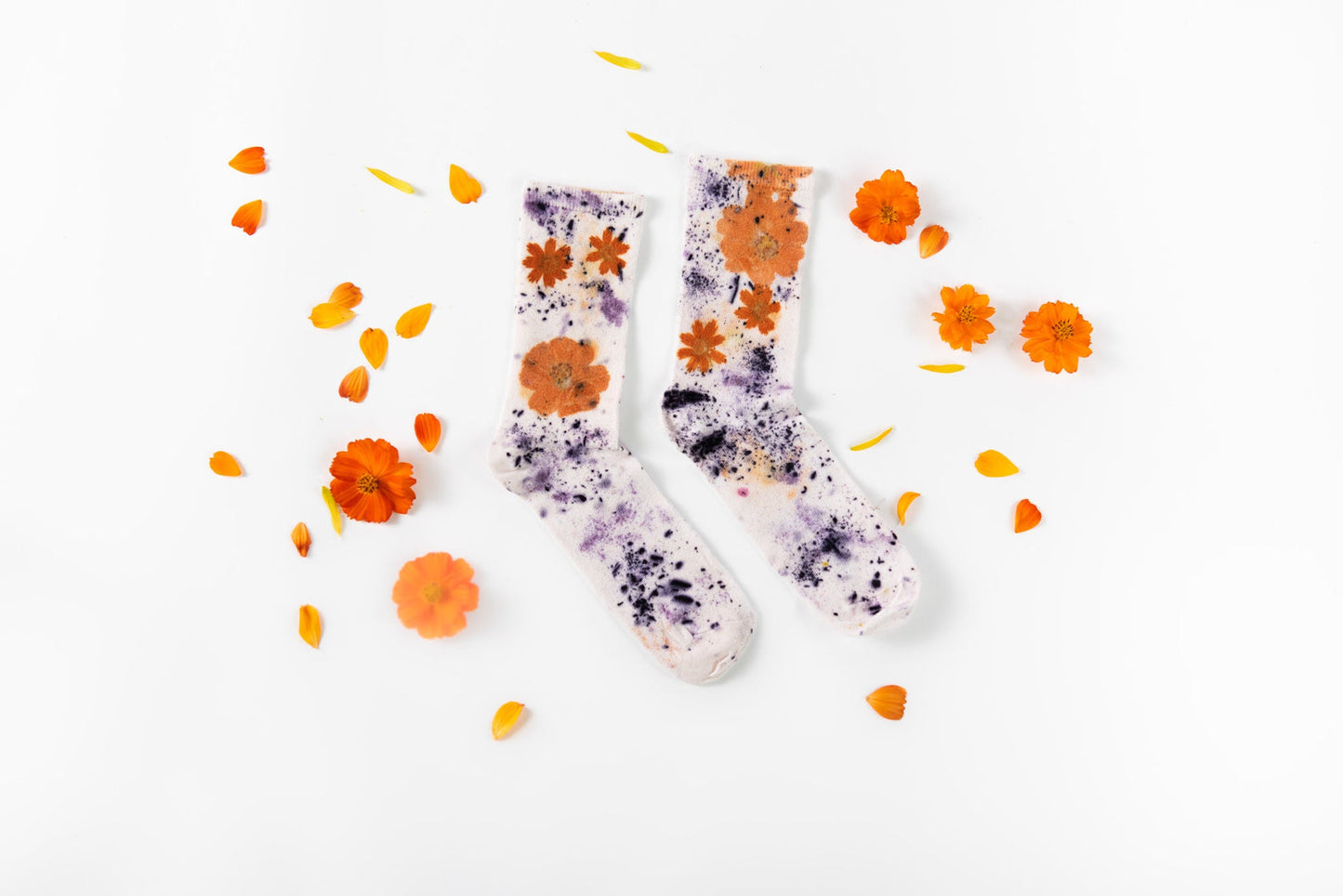 a_db botanical color: Flower Power Cotton Crew Socks - Purple Floral