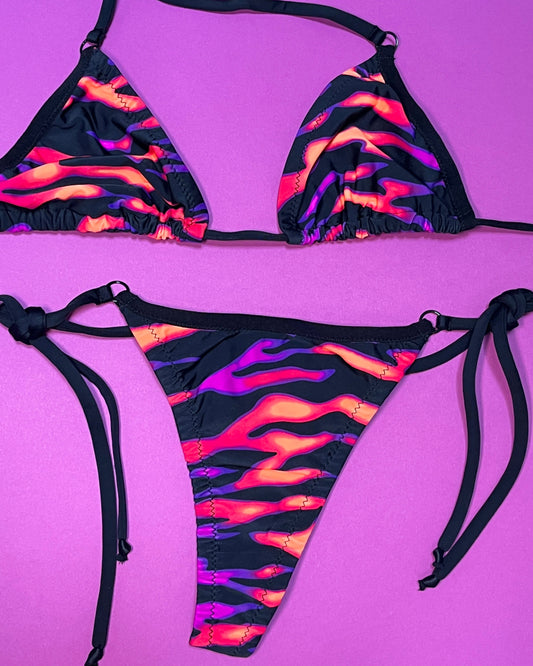 Kayleigh Peddie: Teagan Tie Side Thong Bikini Bottom - Neon Zebra