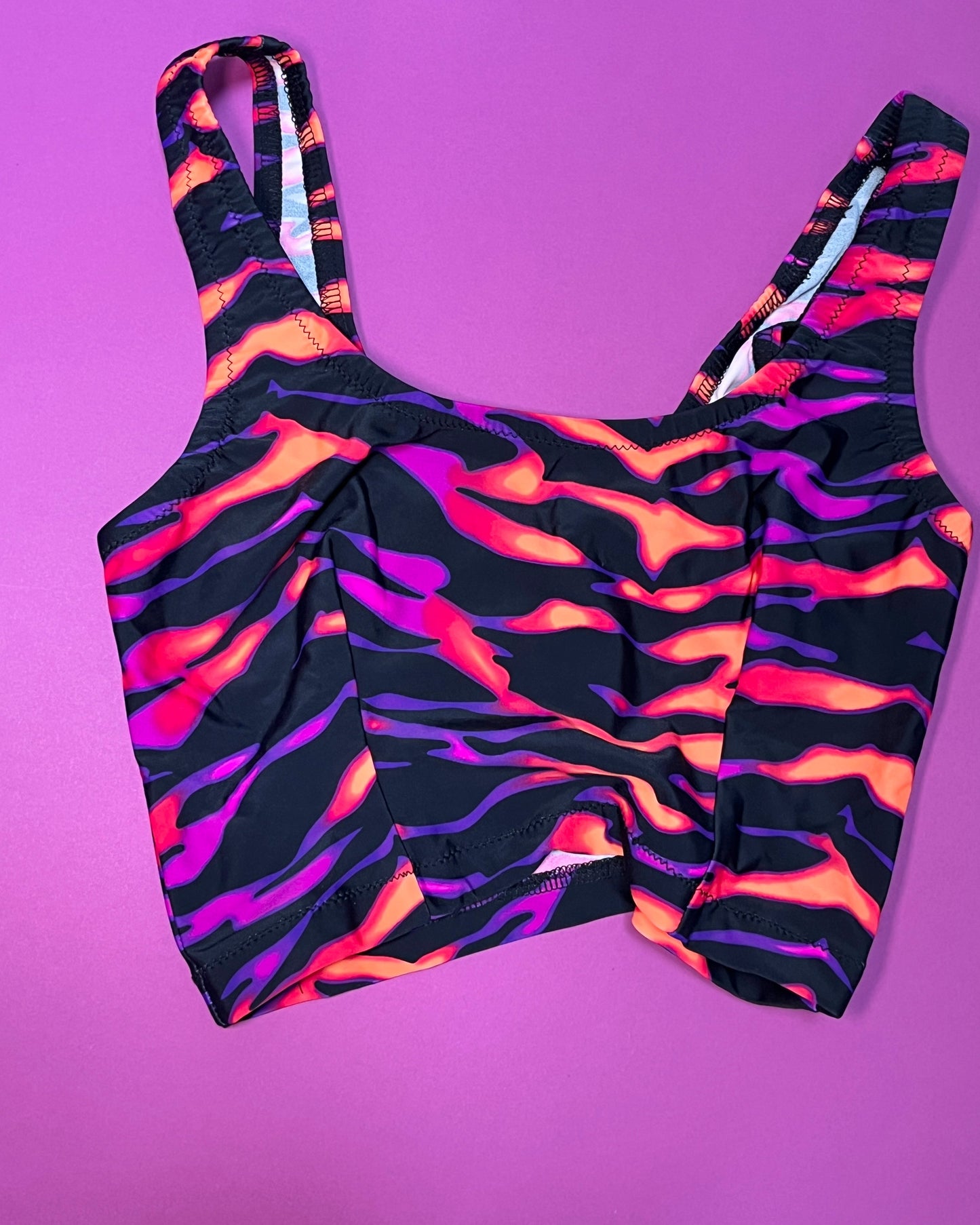 Kayleigh Peddie: Thea Crop Tank Bikini Top - Neon Zebra