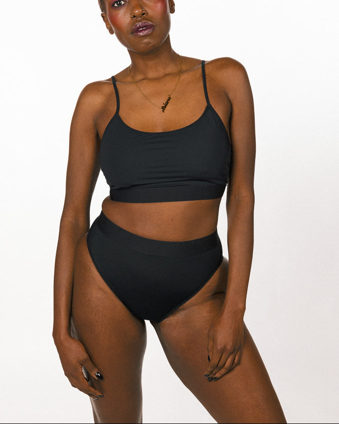 La Fille d'O: Cherry High-Waisted Bikini Bottom - Black