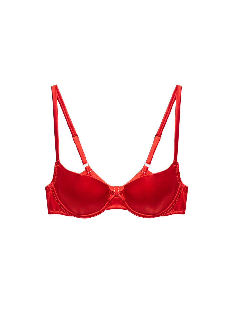 Fleur du Mal: Seamless Silk Satin Bra - Rouge