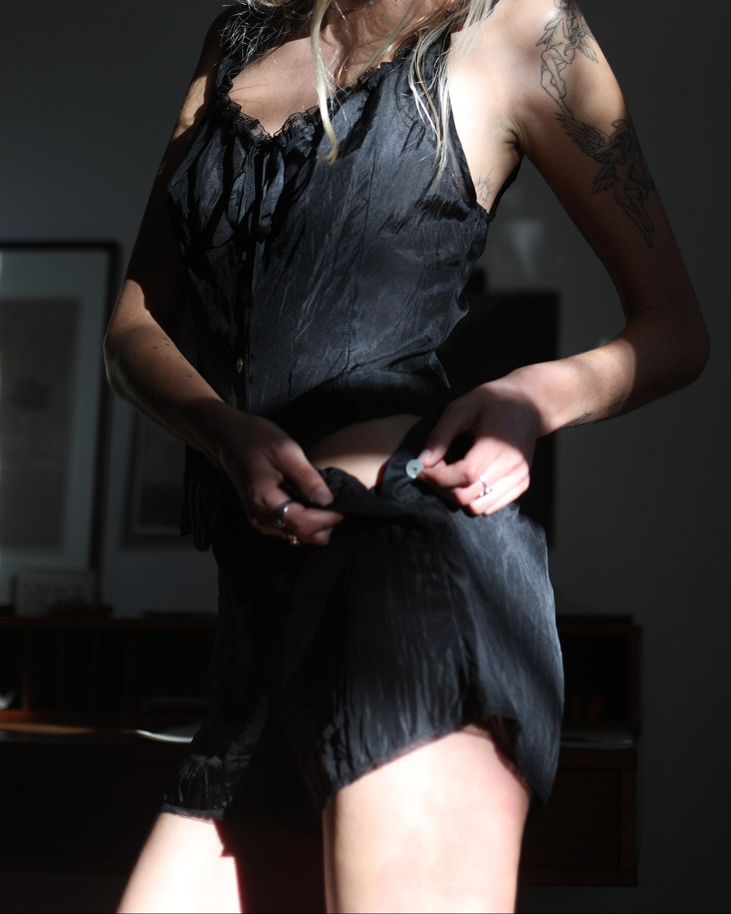 Work of Fiction: Jesse Silk Habotai Button Up Camisole - Ink
