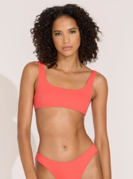 Solid & Striped: Elle Bikini Top - Hot Coral Ribbed
