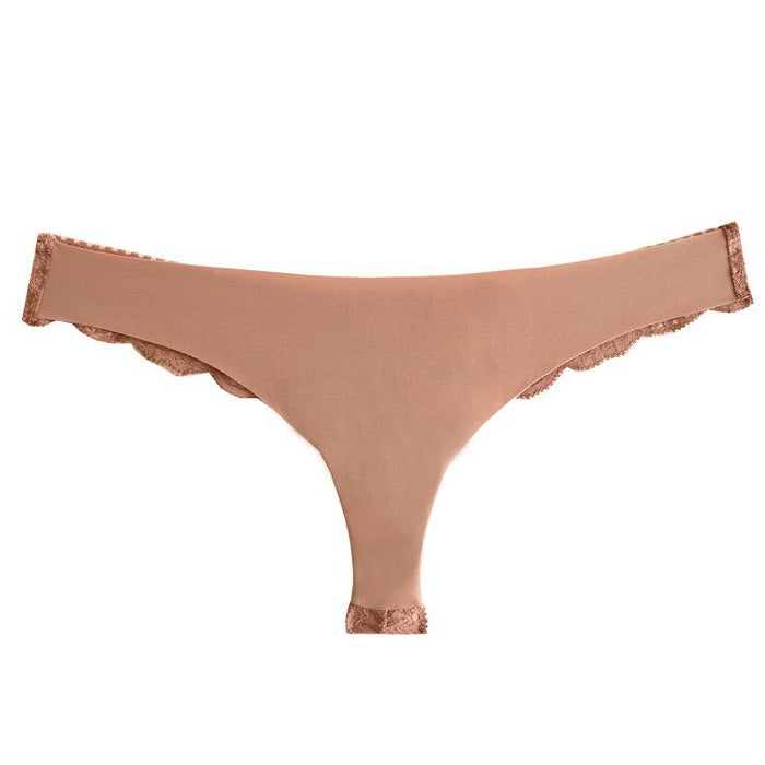 Fleur du Mal: Charlotte Lace Seamless Thong - Tan