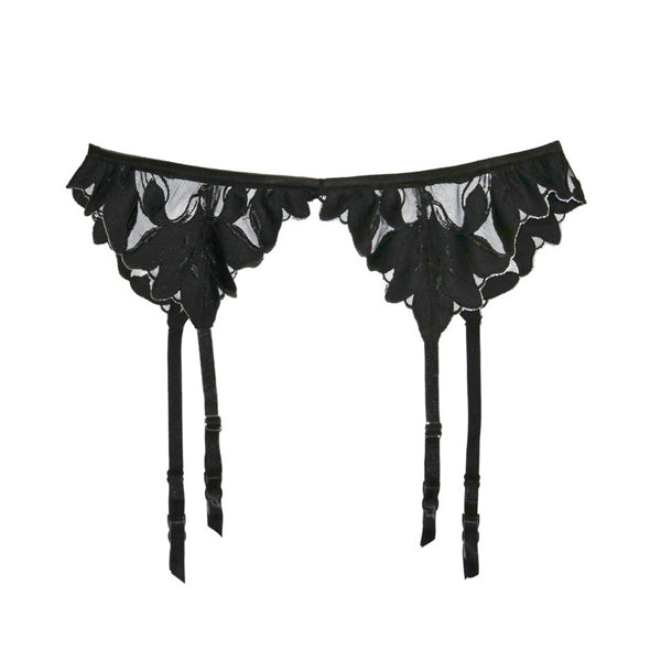 Fleur du Mal: Lily Embroidery Lace Garter Belt - Black