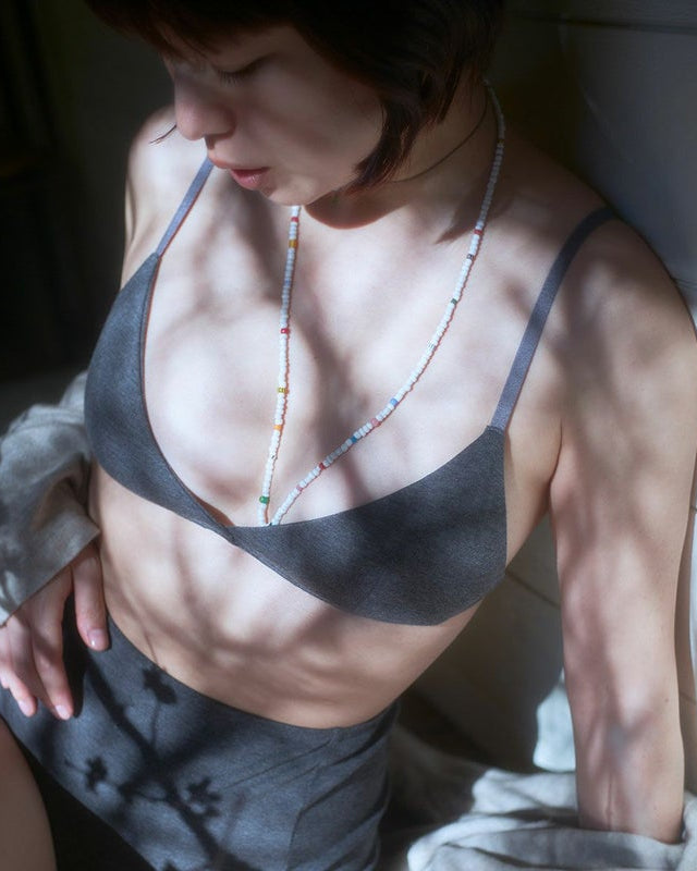 L'ANGÉLIQUE: Wireless Padded Wool Cotton Triangle Bra - Charcoal