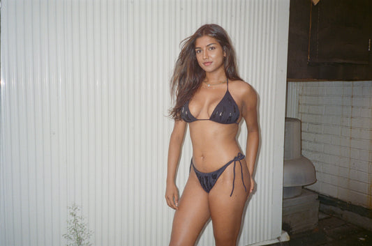 Ziah: Embroidered Triangle Bikini Top - Black